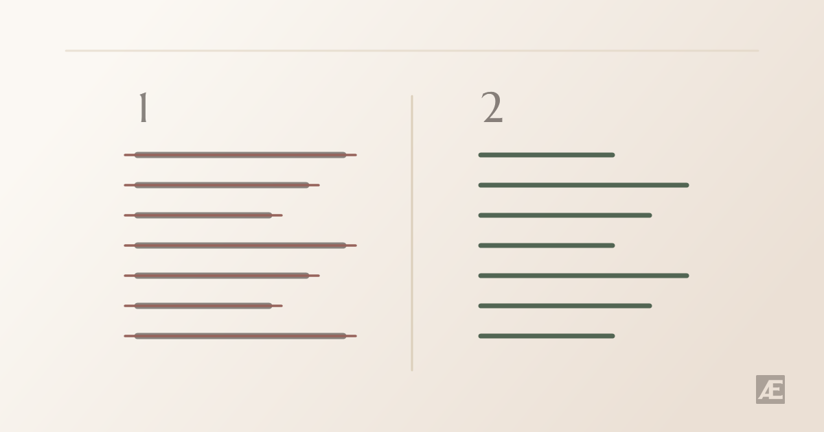 Diagram of two lists of rules side by side: the left list struck through in red, the right list clean and green.